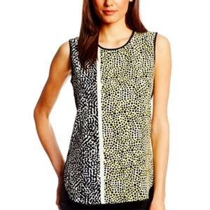 Vince Camuto Sleeveless Yellow Black Color Block Dot Print Tunic Top Size S